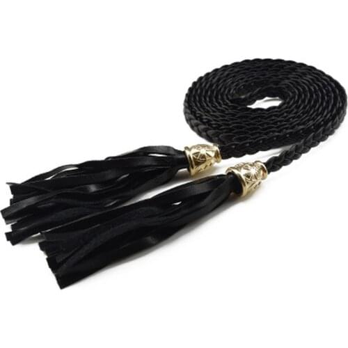 Women Luxury Ladies Braided Belt Leather Tassel Thin Waist Tassles Rope Belts Waistband Cummerbund for Dress Shorts Jeans Skirt