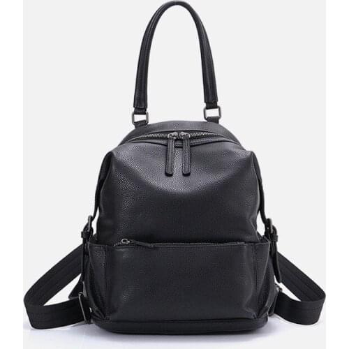 Womens Genuine Leather backpack simple large outdoor shcool bag