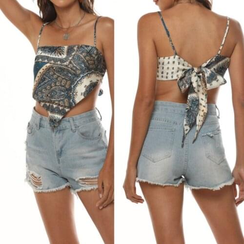 Female Camisole Crop Tops, Sexy Floral Print Satin Sleeveless Spaghetti Strap Tops Backless Tops for Summer 2021,Club Wear