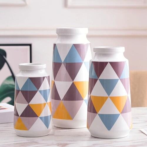 1pc Colorful Geometric Vase Ceramic Flower Vase Water Planting Container Home Decorative Wedding Gift