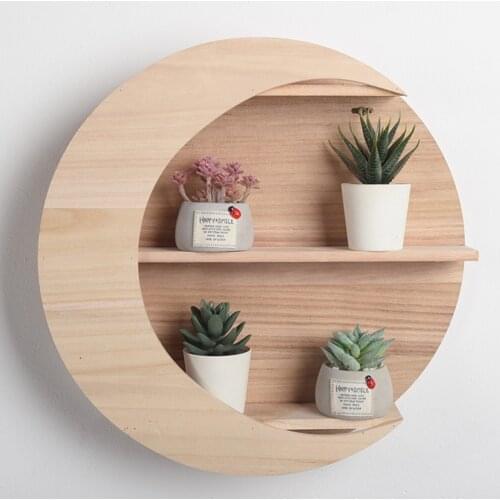 1Pc Exquisite Moon Shape Wall Decor Wooden Wall Mounted Storage Rack Holder Wood Hanging Shelves Decoration Home Decor