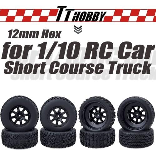 TTHOBBY 4pcs Tires Wheels Hex 12mm Hub Tire Wheel 1.9 Inch for 1/10 1/12 1/14 1/16 RC Car Short Course Truck Wltoys Traxxas
