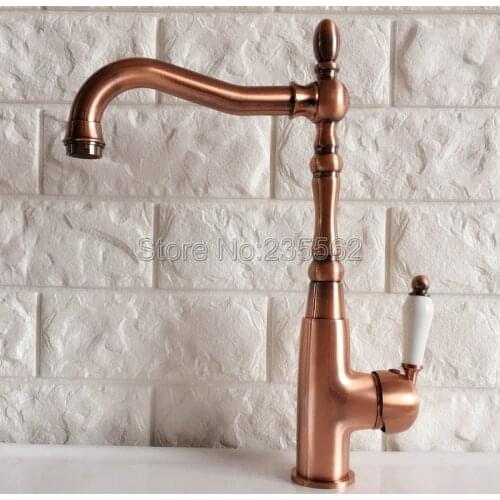 Antique Red Copper Kitchen Sink Faucet Washbasin Faucets Ceramic Lever Cold & Hot Water Mixer Bathroom Taps Deck Mounted lnf419