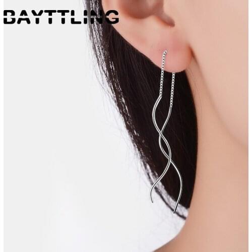 BAYTTLING Hot Selling 925 Sterling Silver 120MM Long Simple Tassel Wave Earrings For Women Beautiful Party Jewelry Gifts