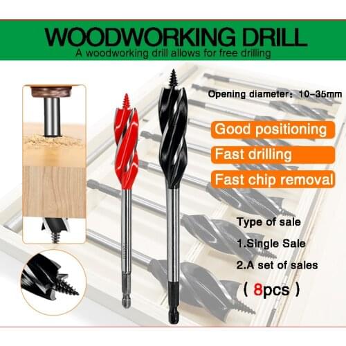 FREE SHIPPING Woodworking Twist Drill Bit 10-35mm Four-Slot 6.35mm Shank Carbide Drill Bit Wood Tool Hole Opener saw