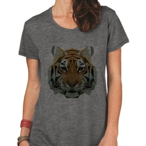 Mighty Tiger Print Streetwear Cool T-shirt Female Personality Versatile Punk Hip Hop T-shirt Cheap Round Neck White Grey Tshirt
