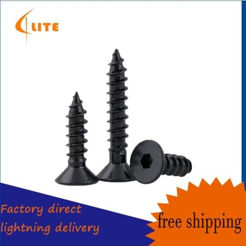 GuHua Black 8.8 Flat Head Hex Socket Tapping Screw KA Nail Hexagon Socket Countersunk Head Cap Self Tapping Screw M3M4M5M6 20Pcs