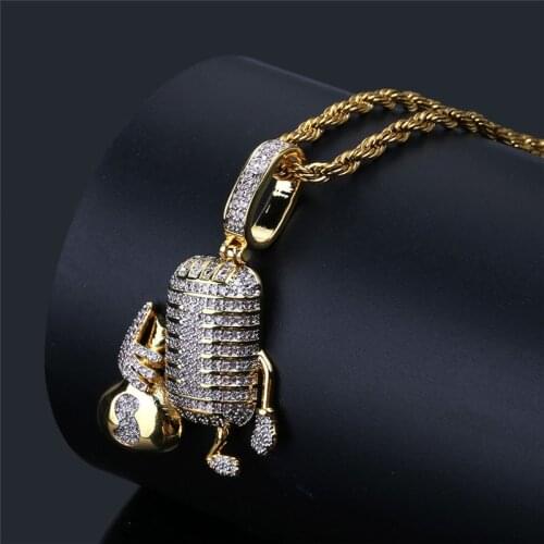 Hip Hop Jewelry Microphone Pendant Necklace With Chain for Men New Fashion Punk Micro Pave Zircon Necklace