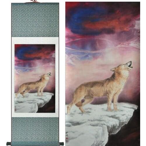 Wolf painting Home Office Decoration Chinese scroll painting Wolf picture