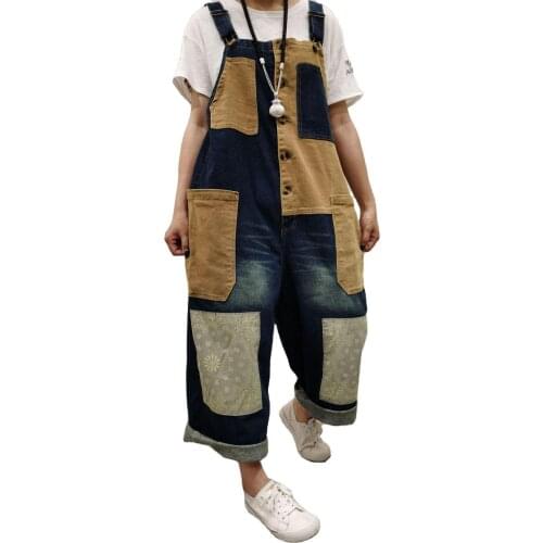 Plus Size Cargo Jean Jumpsuits Suspenders Cowboy Wide Leg Long Pants Baggy Outdoors Denim Rompers Japanese Hiphop Pocket Overall