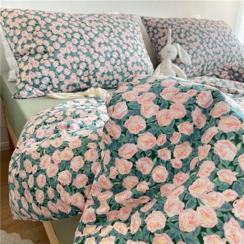 American Bed Linen Set 4piece Set of Rural Pure Cotton Natural Style Homestay Style Cotton Floral Duvet Cover Plain Printed Bed
