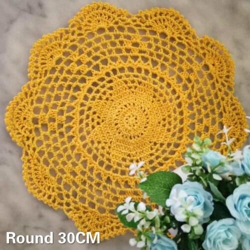 30CM Round Cotton Lace Crochet Flowers Table Christmas Placemats Vintage Dining Doily Mantel Individual Cup Glass Coasters Home