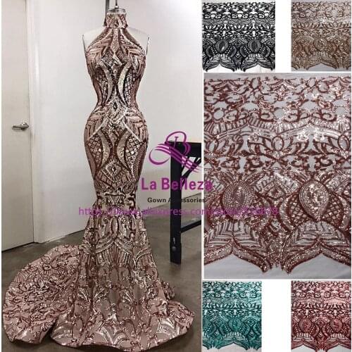 New fashion show 5colors sparkling sequins on Elastic mesh embroidery lace fabric wedding/party/evening dress lace fabric 1yard