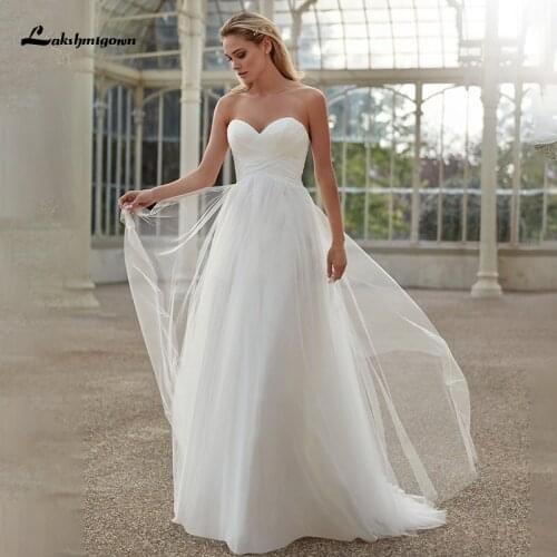 Lakshmigown Strapless A Line Wedding Dresses 2021 Sweetheart Bohemian Organza Bridal Dress Beach Bridal Gown robe de mariee