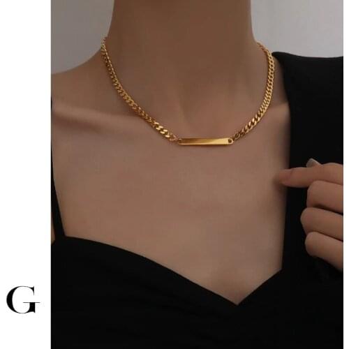 GHIDBK Hot Sale 2020 New Fashion Stainless Steel Minimalist Square Slice Chain Choker Necklaces Statement Design Collar Necklace