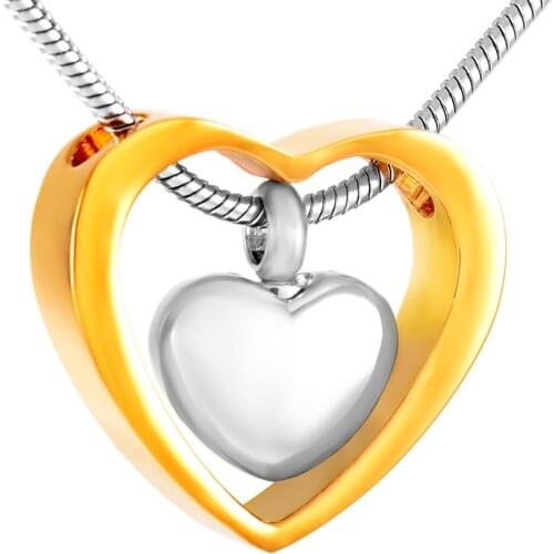 Best Selling Golden Double Heart Pendant 316L Stainless Steel Cremation Urn Pendant Necklace jewelry Memorial Jewelry