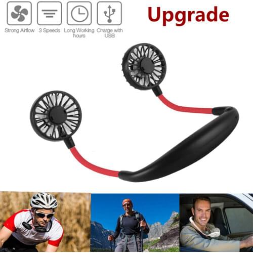 Car Mini USB Portable Fan Neck Fan Neckband with Rechargeable Battery Small Desk Fans Handheld Air Cooler Conditioner for Office
