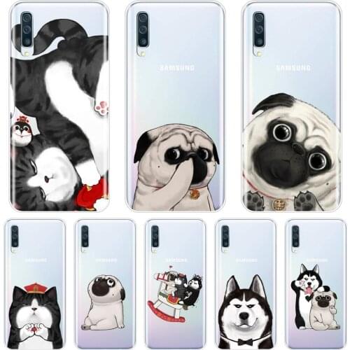 TPU Soft Phone Case For Samsung Galaxy A40 A30 A20 A10 Silicone Pug Dog Cat Funny Back Cover For Samsung Galaxy A50 A60 A70 A80