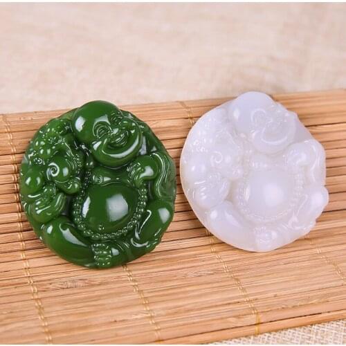 Hetian jade Nephrite Buddha pendant jade Jasper Maitreya Buddha Amulet carving figure Small ornament decoration 2 color optional