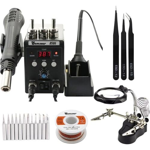 Black 8586 Brand New Soldering Station LED Digital Display Soldering Iron Desoldering Rework Station Hot Air Gun Welding Repair