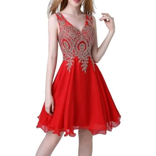 2020 new luckgirls Red new fablic neckknee-length beauty Party Homecoming Dresses