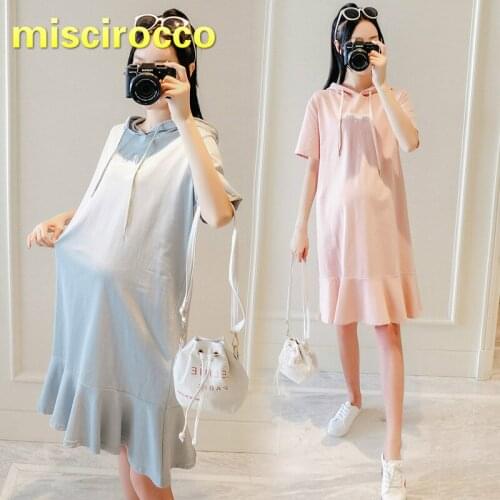 Maternity Clothes Women Dress Big Size Hooded Pregnant Women Dress Summer Long T Short Sleeves Cotton Dress Pregnant Go Out