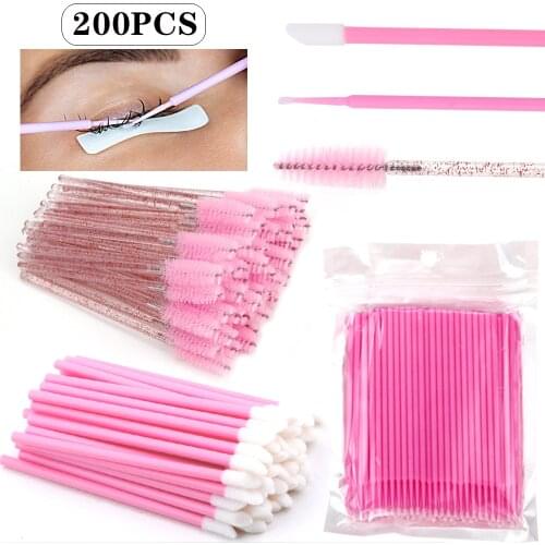200Pcs Disposable Eyelash Brush Lip Eyebrow Brushes Cotton Swab Micro Mascara Wand Applicator Spoolers Lashes Cosmetic Brushes