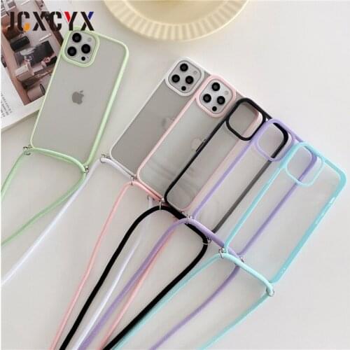 Luxury Crossbody Necklace Lanyard Soft Case For iPhone 12 Pro Max 11 Mini XS X XR 8 7 Plus SE 2020 Ultra-thin Transparent Cover