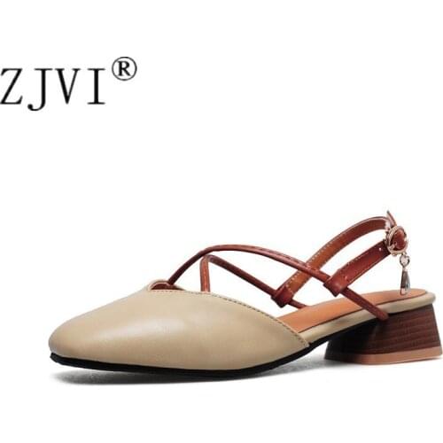 ZJVI Women 2020 Summer 3cm Low Heels Sandals Womens Fashion Ladies Sandal Casual Sandalias Woman Sexy Square Toe Shoes Plus Size