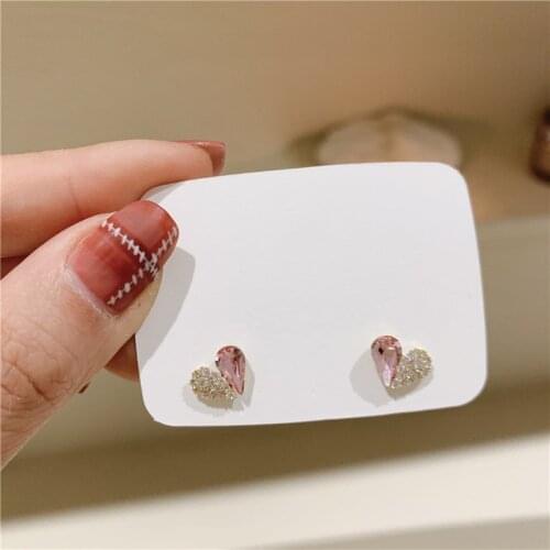 2021 New Korean Shiny Crystal Fresh Sweet Lovely Stud Earrings Fashion Contracted Heart Small Joker Women Earrings Jewelry