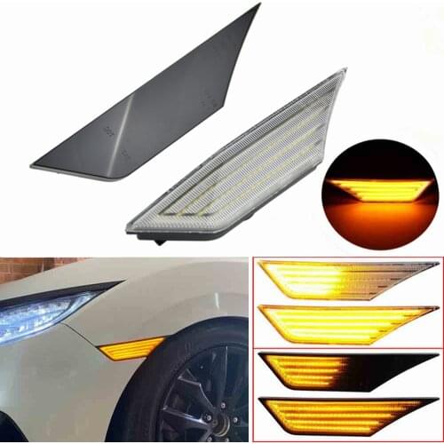 2x Flowing LED Side Marker Lights Turn Signal Lights Indicator Repeater Lamps For Honda Civic 10th Gen 2016 2017 2018 2019 2020
