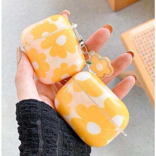 Yellow Flowers Silicone Case for Airpods 1 2 Cartoon Cute Case for Apple Airpods Pro Wireless Earphone Cover Charging Box