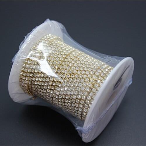 SS6 densify crystal stone gold base,retail Crystal rhinestone cup chain,rhinestone garment accessories15008B