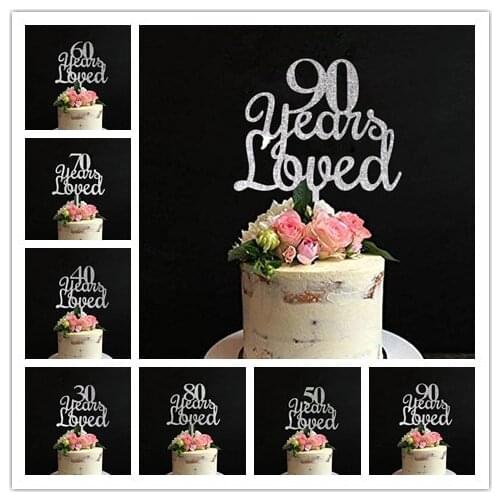 Wedding Anniversary Cake Topper 30 - 90 Years Loved Wood , Acrylic Cake Topper Cake Decorating Accessory