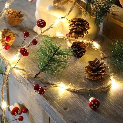 New Led Christmas String Lights 2M 20LED Pine Cone Copper Wire Lights Battery Garland Christmas Decoration Party Wedding Xmas AA