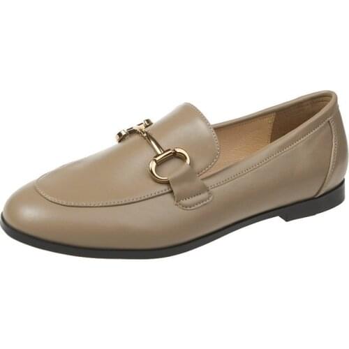 Womens Leather Shoes 2021 Spring Summer New Thick-heeled Soft Leather Loafers Fashionable and Comfortable Womens Flat Shoes