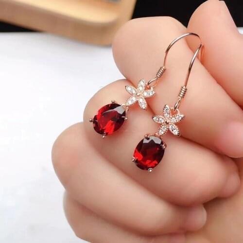 Solid 925 Silver Garnet Drop Earrings for Daily Wear 6mm*8mm VVS Grade Natural Garnet Silver Drop Earrings Sterling Silver