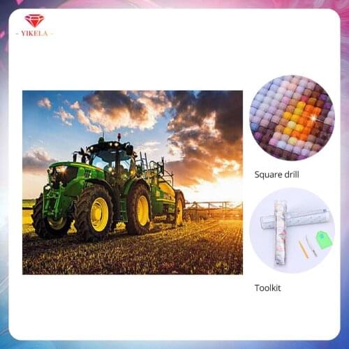 YIKELA 5D Diamond Painting Tractor Series Cross Stitch Full Diamond Portrait Diamond DIY Embroidery Rhinestones Wall Painting