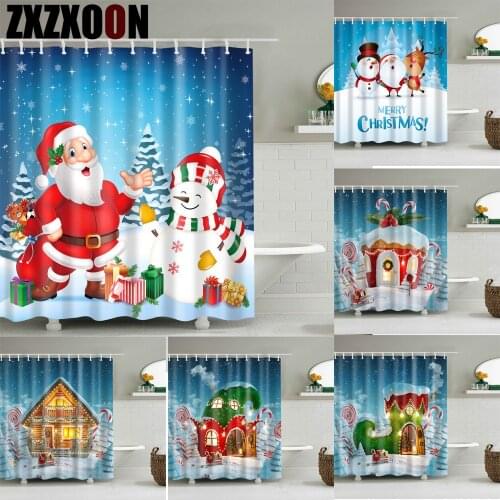 Merry Christmas Santa Claus Snowman Happy Halloween Shower Curtains Bathroom Curtain Set Waterproof Polyester with Hooks