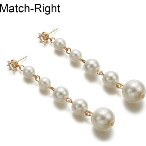 Match-Right Women Statement Long Earrings For Women Korean Pearl Dangle Hanging Drop Earrings Pendant Female Jewelry LX053