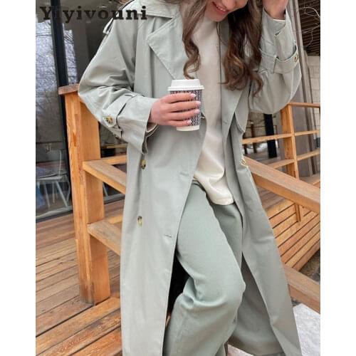 Yiyiyouni Autumn Winter Spliced Double Breasted Long Trench Coat Women Casual Windbreaker Jackets Female Khaki Overcoat 2021