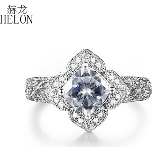 HELON Sterling Silver 925 Women Trendy Fine Jewelry Cushion 6mm 100% Genuine AAA Graded Cubic Zirconia Wedding Anniversary Ring