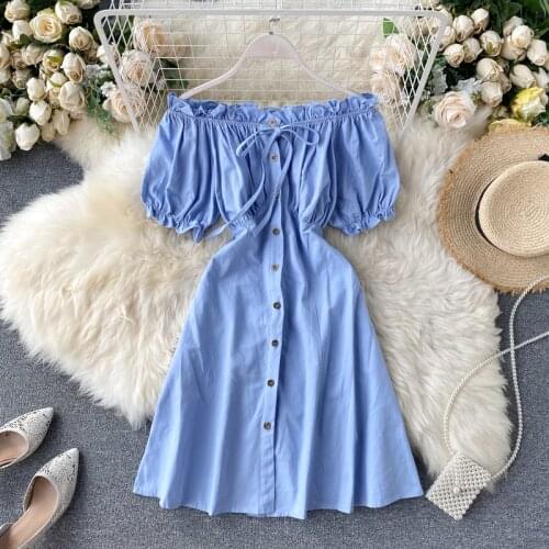 Teeuiear Button Sexy Off Shoulder Summer short dress vestido de fiesta Party tie mini dress Women casual beach a-line dresses