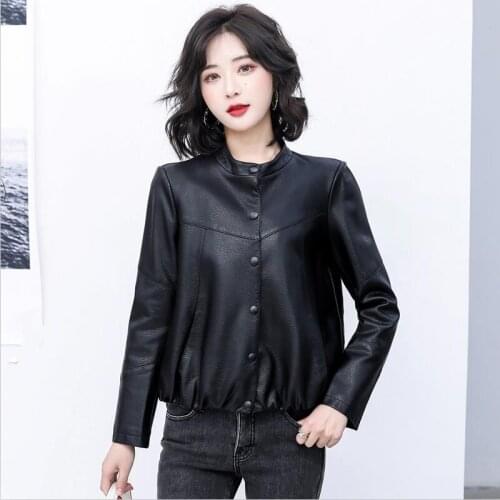 Large Size Womens Lerather Coat Spring 2021 New Womens Leather Jacket Autumn Short Slim Motorcycle Coats Female Jackets Black