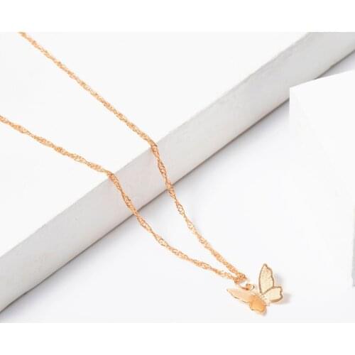 Ladies Necklace Vintage Metal Golden Butterfly Pendant Chain Lock Necklace Large Chain Necklace Womens Gift бижутерия #40