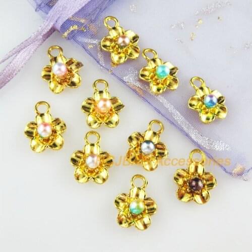 30 New Star Charms Mixed Acrylic Flower Pendants Gold Color 11.5x15mm
