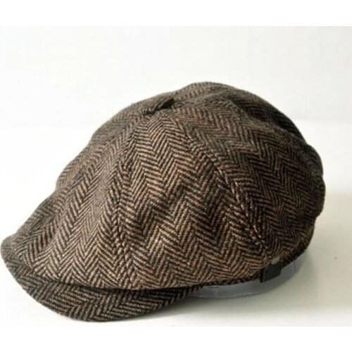2021 High Quality Newsboy Cap Men Retro Casual Wool Blend Octagonal Hat Fashion Gentleman Caps