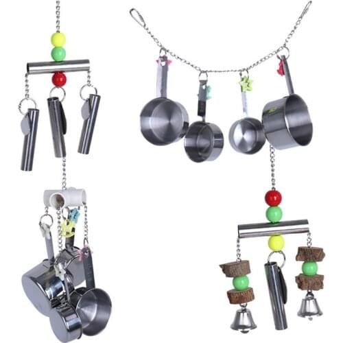 4Pcs Bird Stainless Steel Bells String Swing Cage Stand Parrot Teeth Grinding Hanging Chew Toy for Parakeet Cockatiels Conures