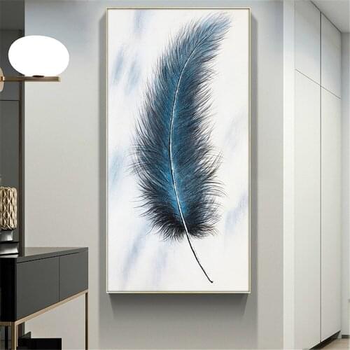 Abstract Blue Feather Oil Painting On Canvas Handmade Abstract Modern Canvas Wall Art Pictures For Living Room Home Decor