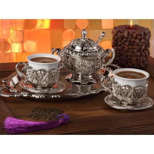 Arsal Two Person The Highest Silver Plating Ottoman Hurrem Pleasure Coffee Set 224